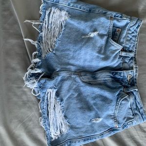 Blue wash high waisted mom shorts